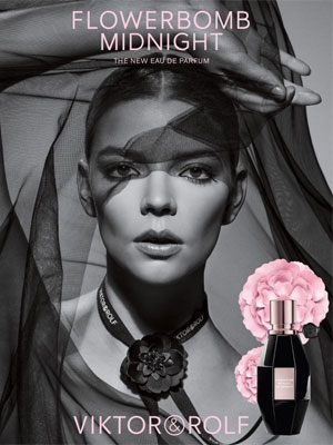 Anya Taylor-Joy Viktor&Rolf Flowerbomb Midnight Perfume ad