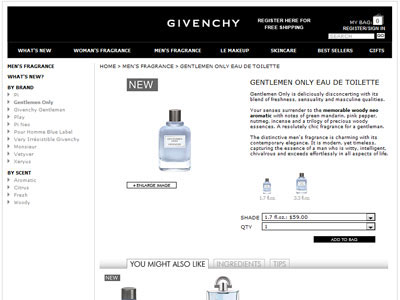 Givenchy Gentlemen Only website, Simon Baker