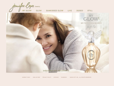 My Glow website, Jennifer Lopez