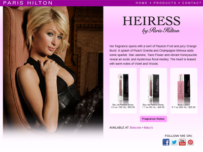 Heiress website, Paris Hilton