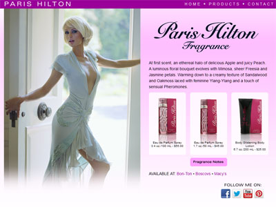 Paris Hilton for Women website, Paris Hilton